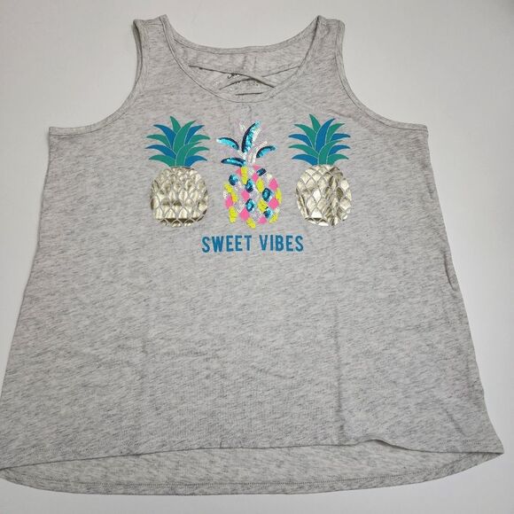 Justice Girls Grey Metallic Gold Sparkly Colorful Sequin Tank Shirt 14/16 Plus - Picture 1 of 3